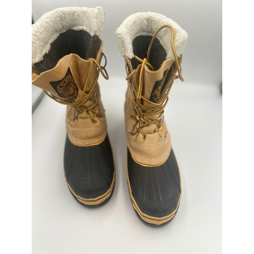 Western Chief Mens Tan Leather Rubber Duck Boots Shearling Lined Winter Snow 10